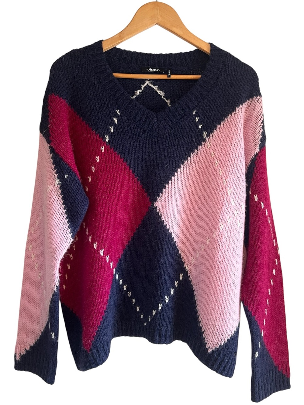 Olsen Olivia argyle sweather in soft alpaca knit sweater Sz M like new condition - Picture 2 of 13